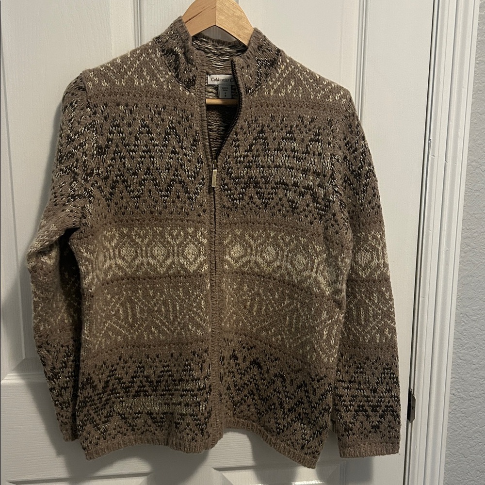 Coldwater Creek multi Beige knitted full zip sweater small wool alpaca blend